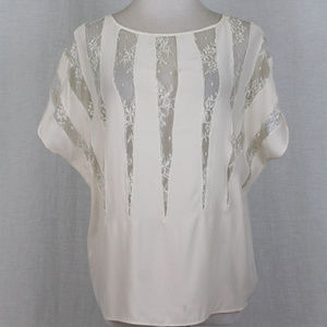 PARKER Pure Silk and Lace Popover Blouse Ivory Cream Winter White Medium Fancy